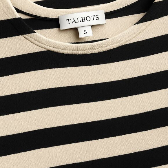 Talbots Women’s Striped Long Sleeve Top with Lace Hem Size S Black White - Picture 2 of 8